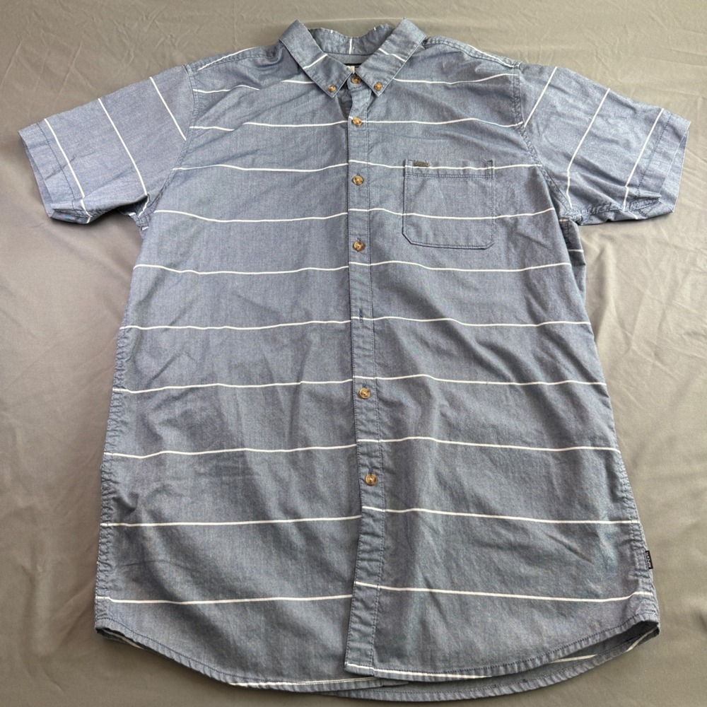Rip Curl Button Down Shirt Mens L Blue Striped Short Sleeve Tailored Fit
